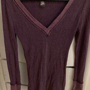 Free People Purple Zipper Cuff Thermal Top ASO Elena Gilbert The Vampire Diaries